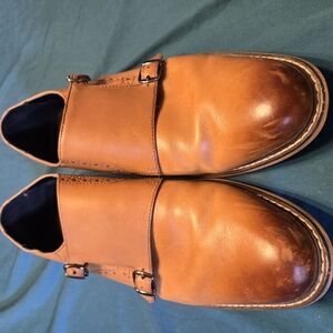 Men's Tan Leather Monk Strap Shoes